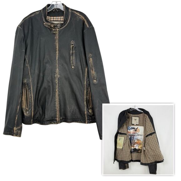 Top Gun Leather Jacket Mens XXL Distressed Moto Aviator Vintage Aviation - Picture 2 of 16